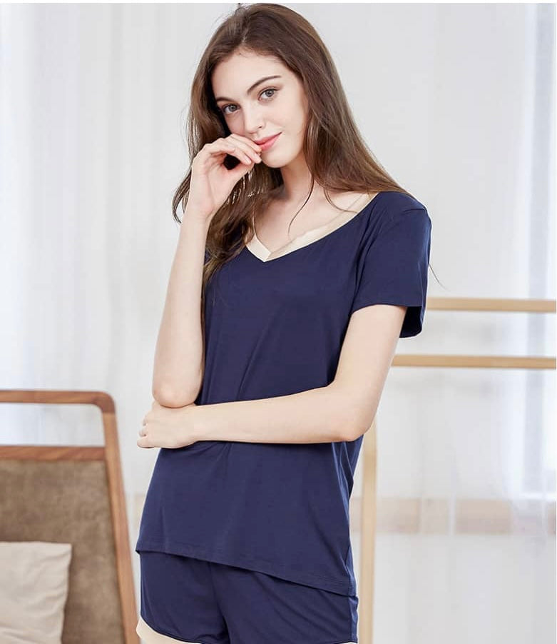 Jasmine Bamboo Pajama Shorts Set - Navy