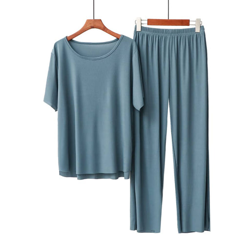 Peony Bamboo Ribbed Culottes Set - Dusty Blue