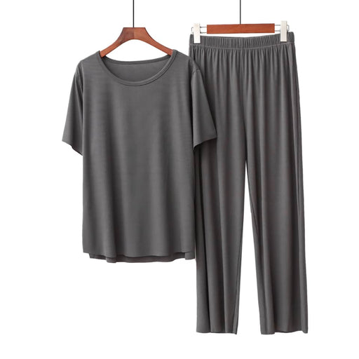 Peony Bamboo Ribbed Culottes Set - Gray