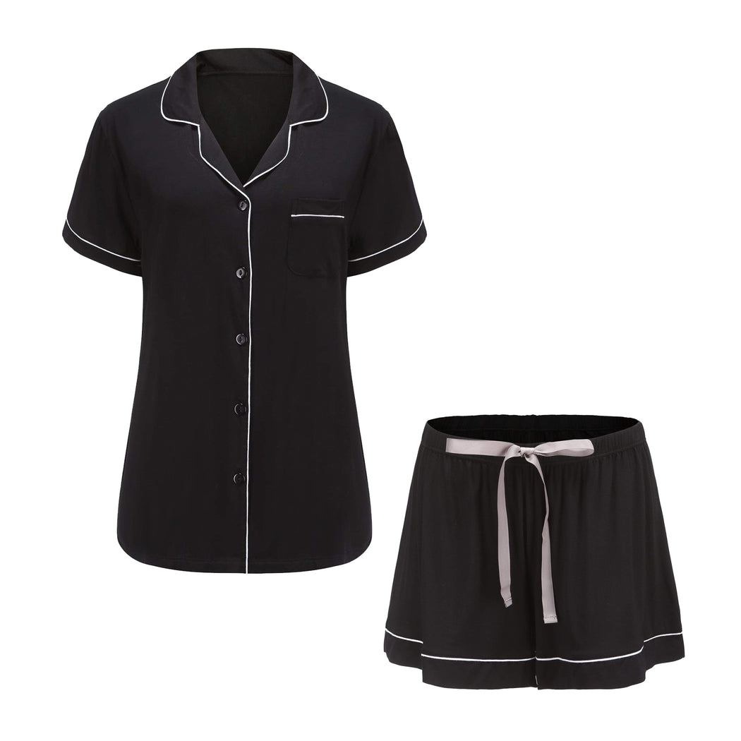 Myrtle Bamboo Pajama Shorts Set - Black