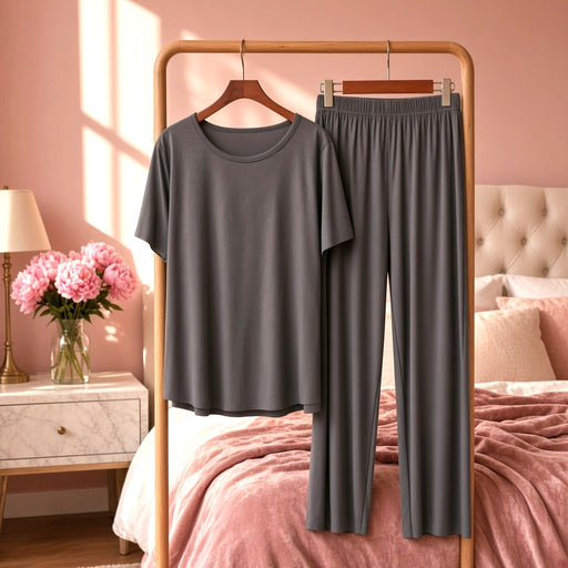 Peony Bamboo Ribbed Culottes Set - Gray