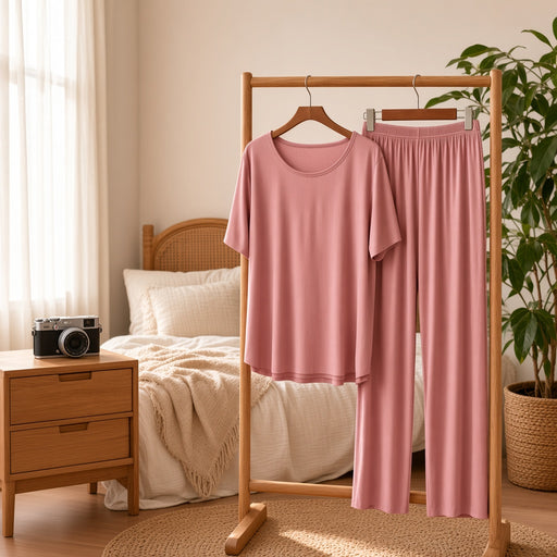 Peony Bamboo Ribbed Culottes Set - Pink